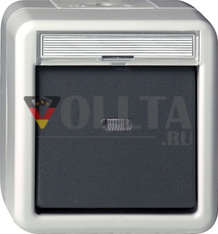 Gira 015630 WG AP Выключатель кнопочный 10А, 1-полюс. переключатель цвет:серый