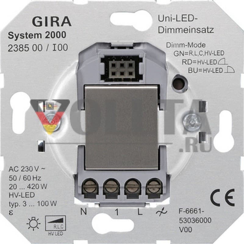 Gira 238500 универсальный, LED Светорегулятор нажимной, 3-420W