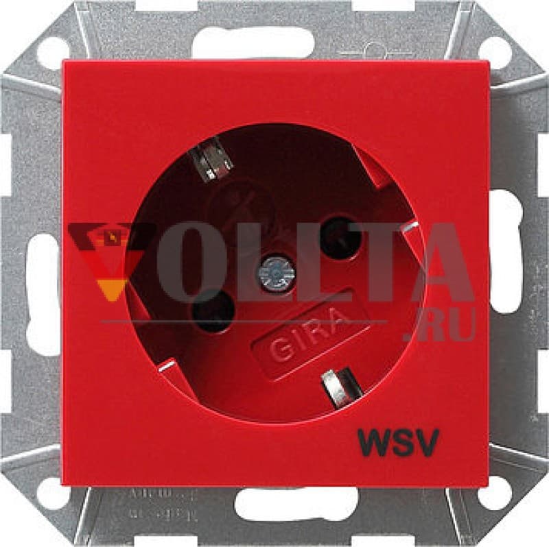 Gira 275802 System55 SCHUKO-розетка  16А, c откидная крышка,  для WSV цвет: красный, тон:глянец